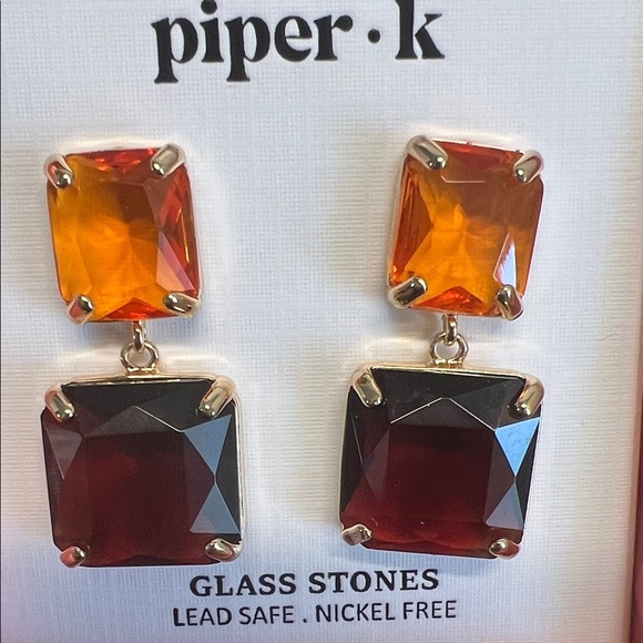 Piper K | Square Drop Earrings In Autumn 🍂 Hues - Picture 5 of 7